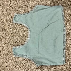 SHEIN Sage Green Lace Trim Ribbed Crop Tank